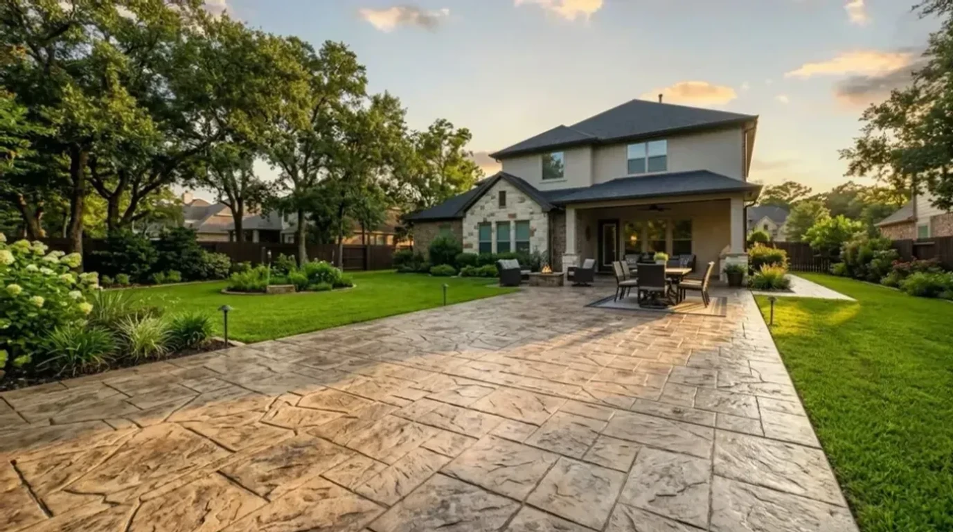 Beautiful stamped concrete patio by Creative Concrete Designs