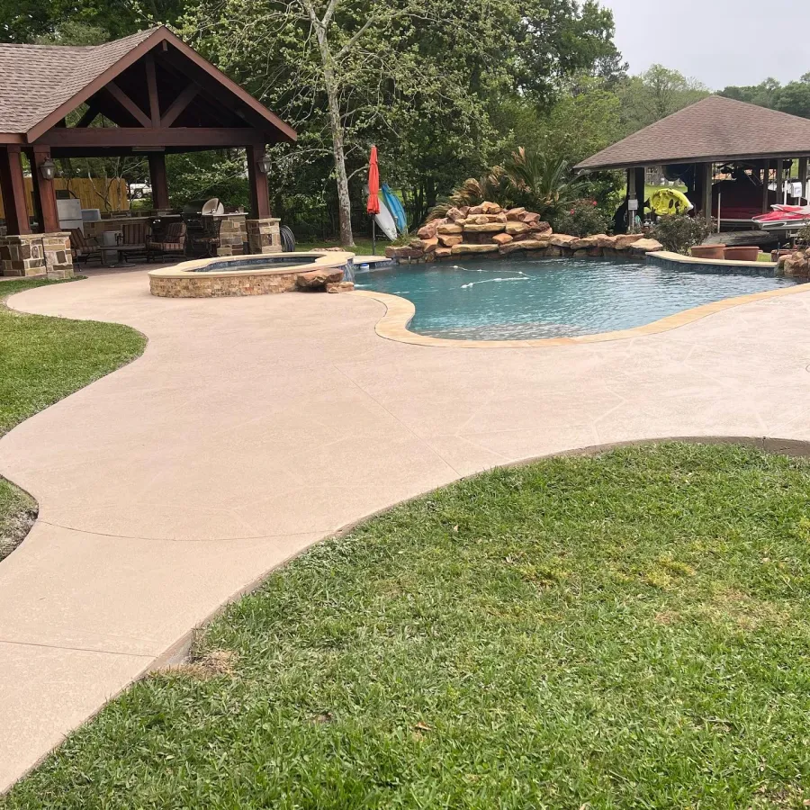 stained concrete patio with acid stain in amber tone, Magnolia, Texas