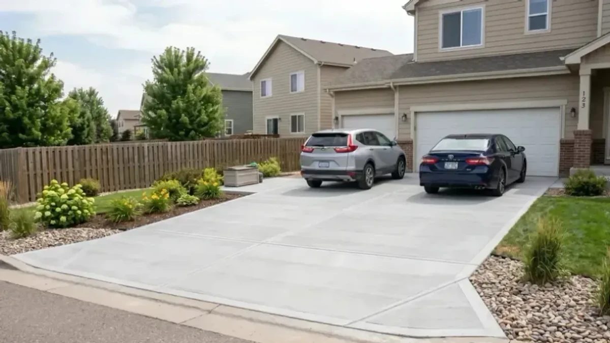 wide concrete driveway with broom finish and saw-cut joints, Montgomery County, Texas